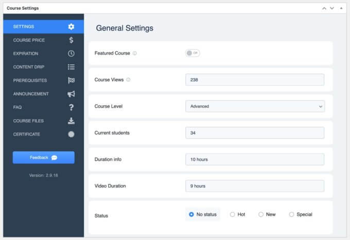 MasterStudy course settings